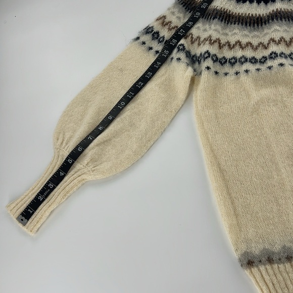 J Crew sweater Women's Fair Isle yoke puff-sleeve neutral classic traditional‎ - Picture 8 of 10